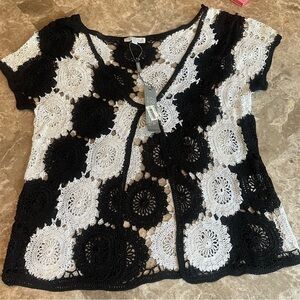 NWT Joseph A Crochet Cardigan - Womens Size Medium - Black and White